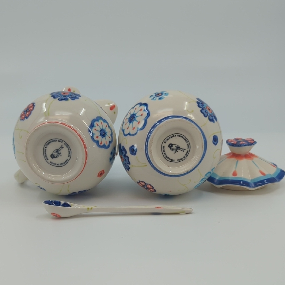 Anthropologie Covered Sugar, Sugar Spoon, and Creamer Set - Picture 7 of 8